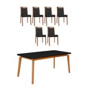 Ver imagem 1 de Mesa Jantar Luxo Jade 160x90cm Preto com 6 Cadeiras Estofadas em Couro Pu Preta Base Madeira Maciça