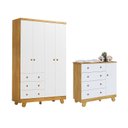 Ver imagem 2 de Quarto de Bebê Guarda-Roupa 4 Portas e Cômoda 4 Gavetas Levy 100% MDF Branco/Amêndoa Espresso Móveis
