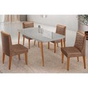 Ver imagem 1 de Conjunto Sala de Jantar Havana C/ Tampo Madeirado C/ Vidro Canto Curvo 120x80cm e 4 Cadeiras