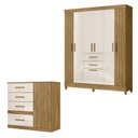 Ver imagem 1 de Conjunto de Quarto Guarda Roupa Malta com Comoda Venus Freijo/off White/frisado
