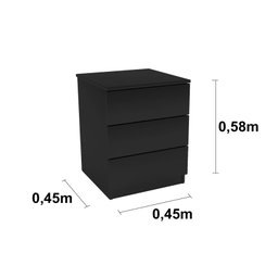 Mesa de Cabeceira 3 Gavetas Veronna Tcil Preto Fosco - 3
