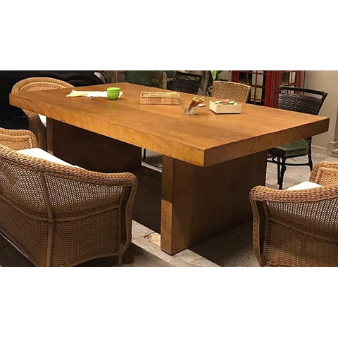 Mesa em U de Madeira Maciça Demolição com Pés Recuados 160x90cm Made Wood