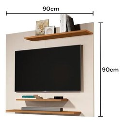 Painel para Tv até 40 Polegadas 90x90 com 3 Prateleiras Sala Quarto Dubai Off White Natura - 3