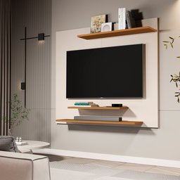 Painel para Tv até 40 Polegadas 90x90 com 3 Prateleiras Sala Quarto Dubai Off White Natura - 2