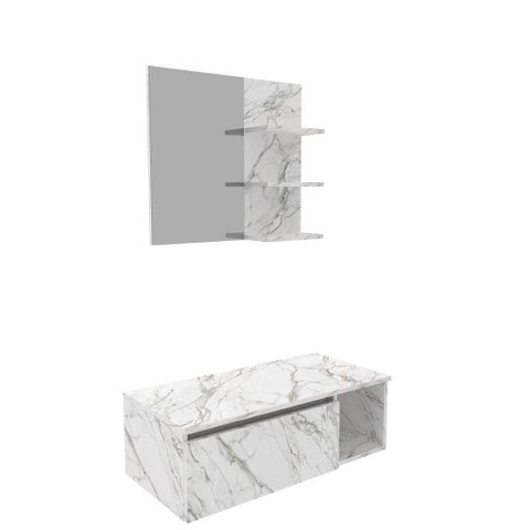 Conjunto Balcão e Espelheira Suspensos Mármore Br - Tecno