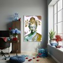 Ver imagem 1 de Quadro Buda Branco com Dourado - 70x50cm:moldura Preta