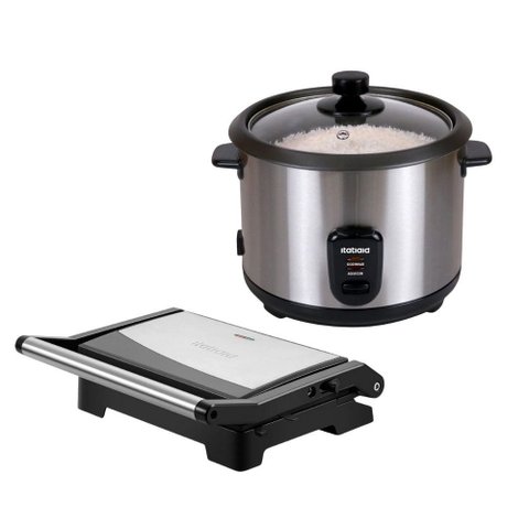 Kit Itatiaia Panela de Arroz 1,5 L Midi e Grill Essencial 1000 W Inox