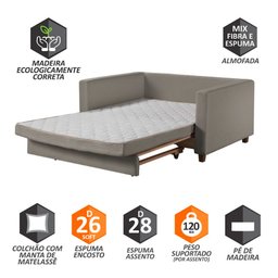 Sofa Cama Casal Marcelle 2 Lugares 150cm Linho Pe de Madeira - 5 Sofa Cama Casal Marcelle 2 Lugares 150cm Linho Pe de Madeira - 5