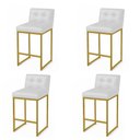 Ver imagem 2 de Banqueta Cozinha Alta com Encosto Industrial Kit 4 Dourado Lirina Pu Branco C05 - D’Rossi