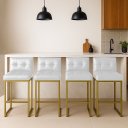 Ver imagem 1 de Banqueta Cozinha Alta com Encosto Industrial Kit 4 Dourado Lirina Pu Branco C05 - D’Rossi