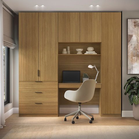 Guarda Roupa Modular 5 Portas com Mesa Altezza Clean Belmax:Freijó