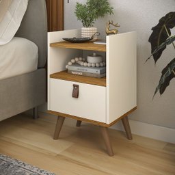 Mesa de Cabeceira para Quarto Versatilidade Inovadora com Pés ou Suspensa!: Off-white C/ Freijo - 2