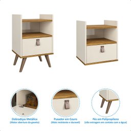 Mesa de Cabeceira para Quarto Versatilidade Inovadora com Pés ou Suspensa!: Off-white C/ Freijo - 4