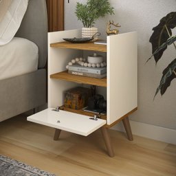 Mesa de Cabeceira para Quarto Versatilidade Inovadora com Pés ou Suspensa!: Off-white C/ Freijo - 3