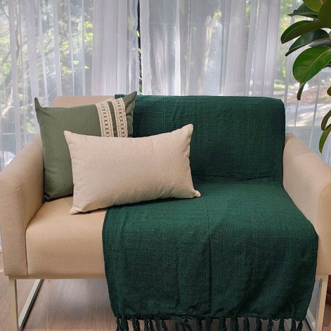 Manta Xale de Sofá e Poltrona 100% Algodão Verde Esmeralda 140 x 180 (Solteiro)