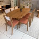 Ver imagem 1 de Mesa de Jantar Barril 8 Lugares 2,00m x 1,00m com 8 Cadeiras Encosto Palha e Estofadas 100% MDF Casa