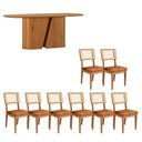 Ver imagem 2 de Mesa de Jantar Barril 8 Lugares 2,00m x 1,00m com 8 Cadeiras Encosto Palha e Estofadas 100% MDF Casa
