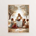Ver imagem 1 de Quadro Decorativo Jesus Cristo e As Crianças Rezando Orando Ensinando Evangelizando Quarto Infantil