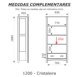 Cristaleira de Madeira Maciça 2 Portas de Vidro Bella Carvalho Fosco - 4