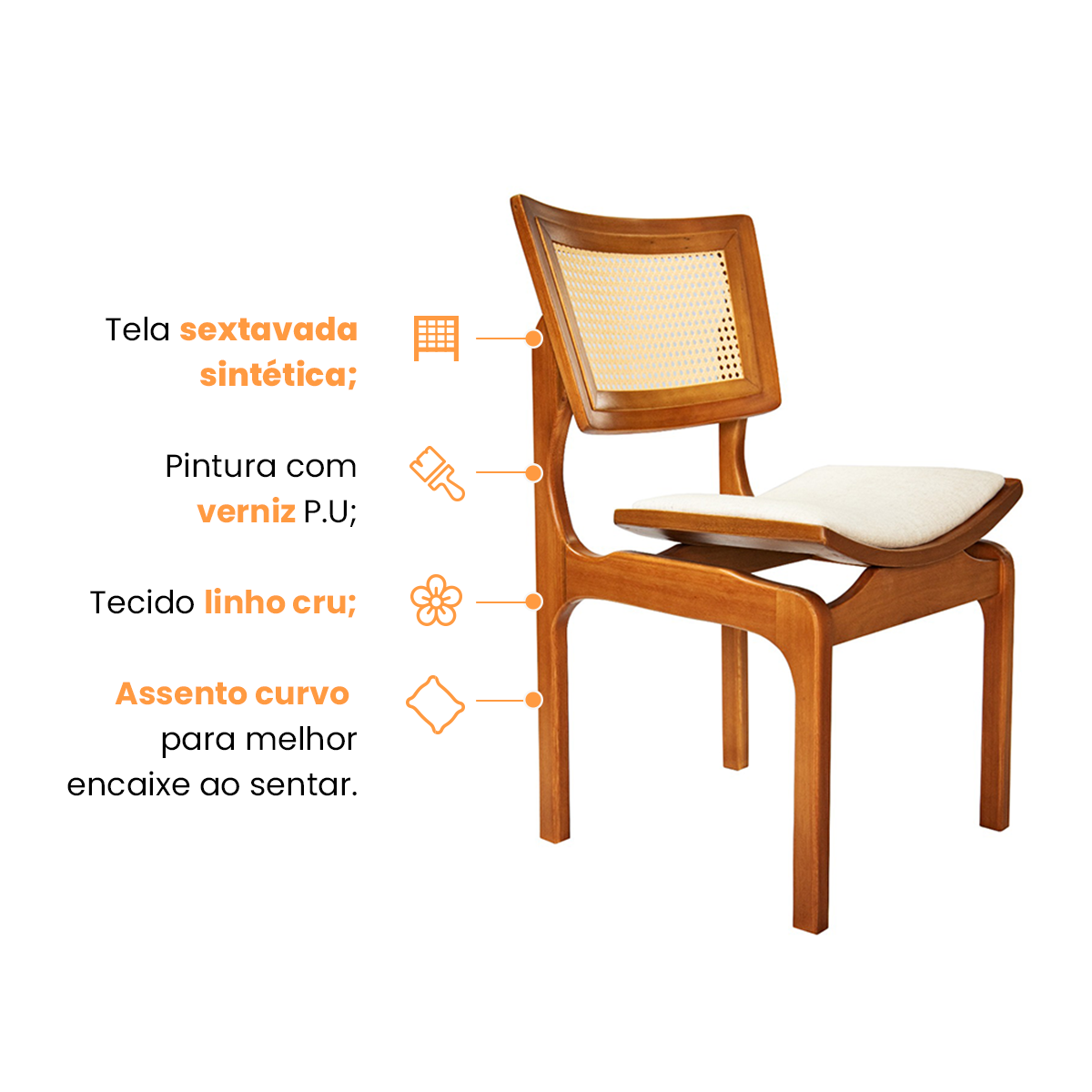 Cadeira com Telinha Sextavada Assento Curvo Estofado Vicent - 4