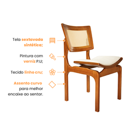 Cadeira com Telinha Sextavada Assento Curvo Estofado Vicent - 4