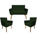 Ver imagem 1 de Kit Namoradeira + 2 Poltronas Decorativa Onix Suede Verde Pés Madeira Mz Decor