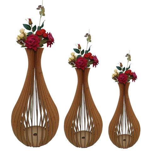 Vaso de Chão Decorativo Grande Gotas de Orvalho Mdf:mdf Cru/kit com 3 - 90x40cm, 75x40cm e 60x30cm