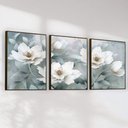 Ver imagem 2 de Quadro Decorativo Flor Branca Fundo Azul Kit 3 Quadros