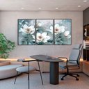 Ver imagem 3 de Quadro Decorativo Flor Branca Fundo Azul Kit 3 Quadros