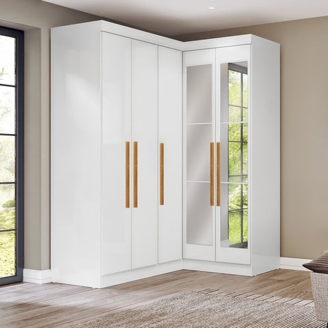 Guarda-Roupa Modulação de Canto com Puxadores MDF Paris Branco