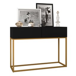 Aparador Buffet Pequeno Retro Hall de Entrada Luxo Eros 90cm Preto/dourado Decoração Moderna - 2 Aparador Buffet Pequeno Retro Hall de Entrada Luxo Eros 90cm Preto/dourado Decoração Moderna - 2