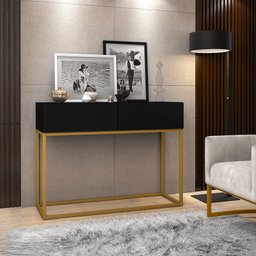 Aparador Buffet Pequeno Retro Hall de Entrada Luxo Eros 90cm Preto/dourado Decoração Moderna - 1 Aparador Buffet Pequeno Retro Hall de Entrada Luxo Eros 90cm Preto/dourado Decoração Moderna - 1