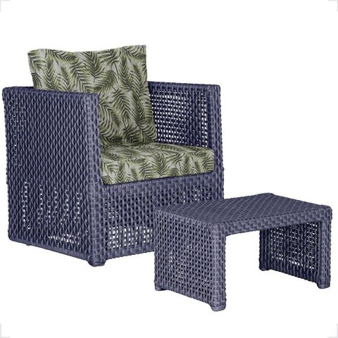 Mesa e 1 Poltrona Madri Corda Náutica Estofado 5 Trama Azul