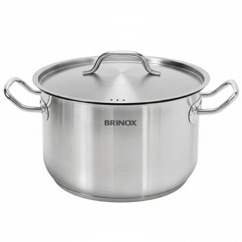 Panela Alta Caçarola com Tampa Linha Profissional 15,2l Inox Brinox Cozinha Industrial