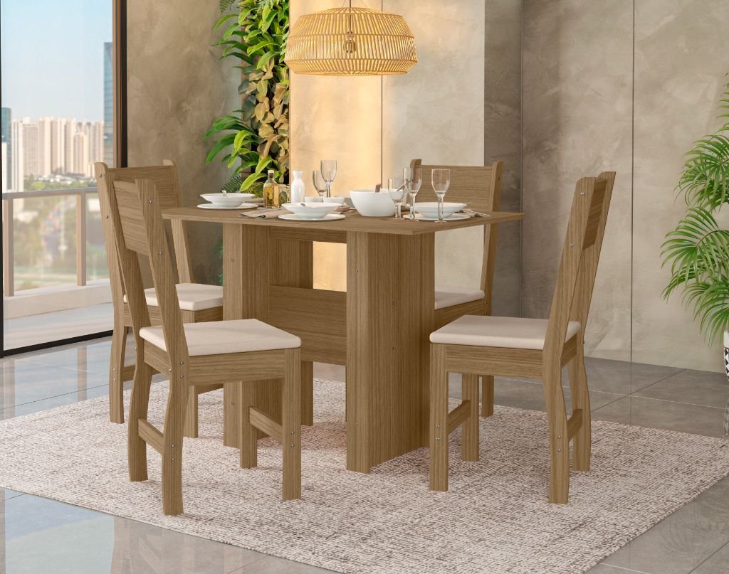 Conjunto Mesa Jantar Milano 4 Lugares Premium Elegante Luxo Estilo Moderno Cor Carvalho/savana - 2