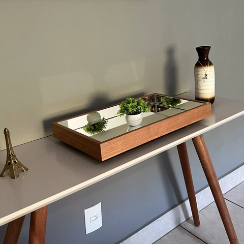 Bandeja Espelhada Flutuante Decorativa Mesa Bar Aparado 50x30cm Madeira Laminado