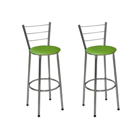 Kit 2 Banquetas Média Cromada Com Encosto Assento Verde