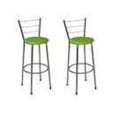 Ver imagem 1 de Kit 2 Banquetas Média Cromada Com Encosto Assento Verde