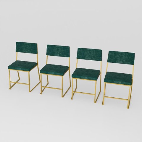 Kit 4 Cadeira Jantar Cozinha Estofada com Encosto Dourado Suede Dubai