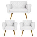 Ver imagem 1 de Conjunto Namoradeira e 2 Poltrona Isabella Sala de Estar Corano Branco - LM DECOR