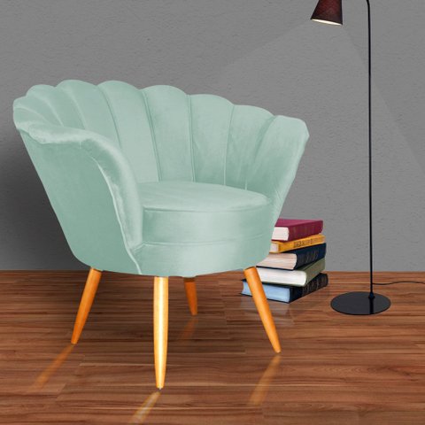 Poltrona Decorativa Estofada para Quarto Closet Pétala Veludo Acqua - Lm Decor