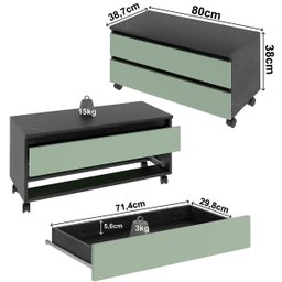 Balcão para Gabinete de Banheiro 2 Gavetas com Rodízios Mármore Lunar/verde Mar - 2