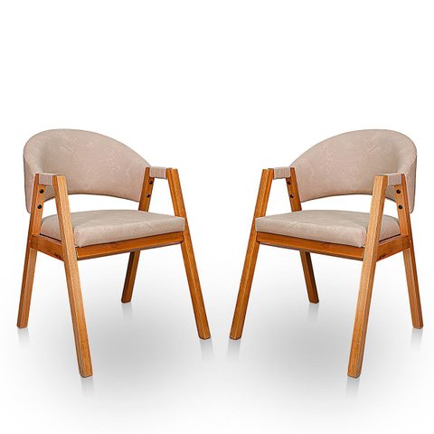 Kit 2 Poltronas Cadeira para Sala Madeira Maciça Kora Bege