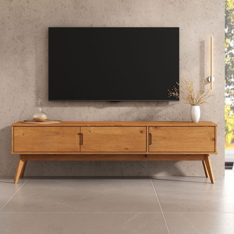 Rack para Sala TV 75 Polegadas Pés Madeira 3 Portas 180 cm Freijó Tivoli Idimex