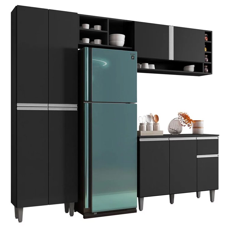 Cozinha Completa Modulada 4 Peças Vanessa Preto Ajl Móveis