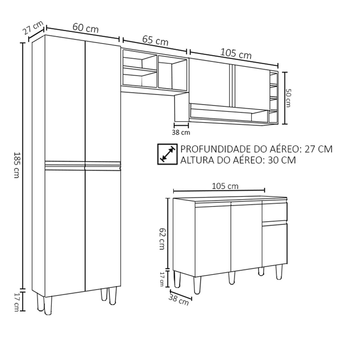 Cozinha Completa Modulada 4 Peças Vanessa Preto Ajl Móveis - 4