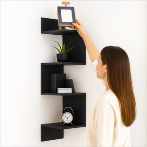 Nicho Prateleira de Canto Parede Suspensa Guardar Livro Objeto Decoração Mdf Preto