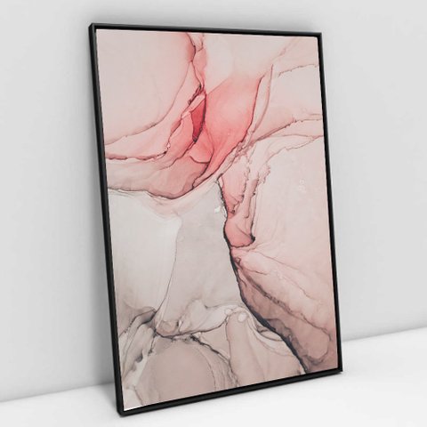 Quadro Decorativo em Canvas Abstrato Aquarela Rose TaColado Moldura Flutuante 4,5cm Preta 90 x 60cm