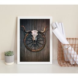 Quadro Decorativo Faroeste- Crânio Boi 24x18cm:madeira Branca - 2