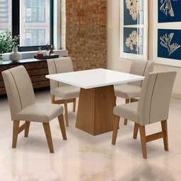 Conjunto Mesa 0,90m Off White 4 Cadeiras Pádua Cedro / Areia - 11